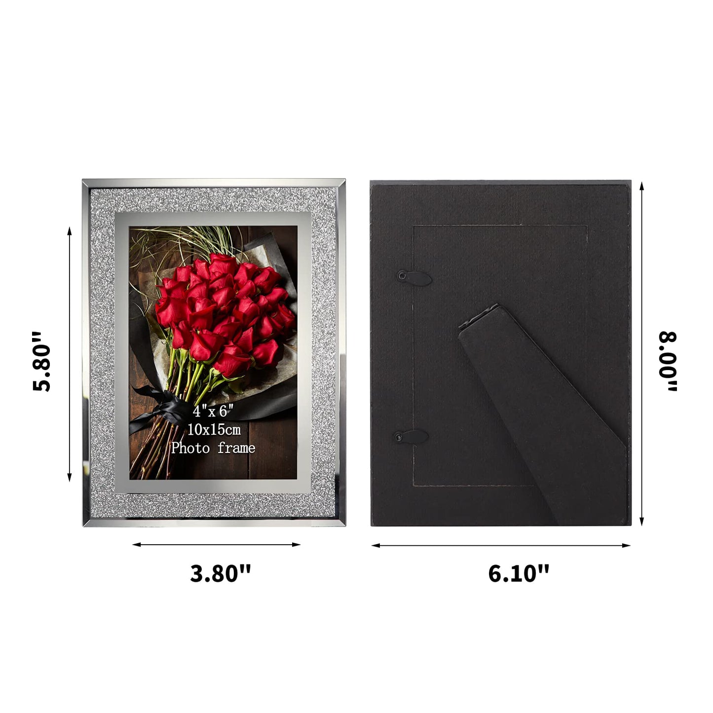 Calenzana 4x6 Glitter Picture Frames Set of 4, Sparkle Glass Photo Frame for Tabletop, Horizontal or Vertical Display