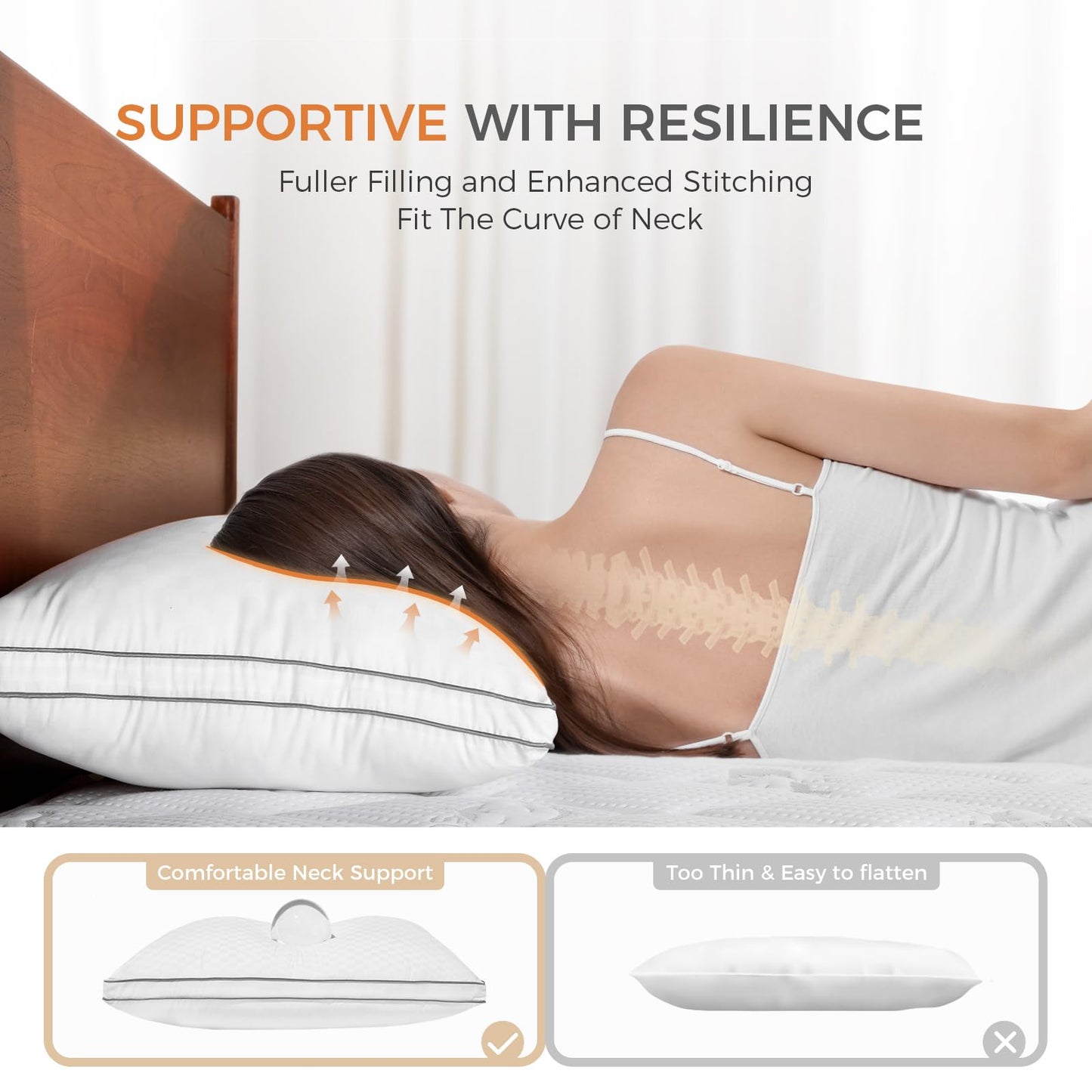 SweetNight Bed Pillows Queen Size Set of 2, Fluffy Luxury Hotel Pillows Collection Gusseted for Neck and Shoulder, Side Back Stomach Sleeper Pillow, Cozy Night 18"X28"