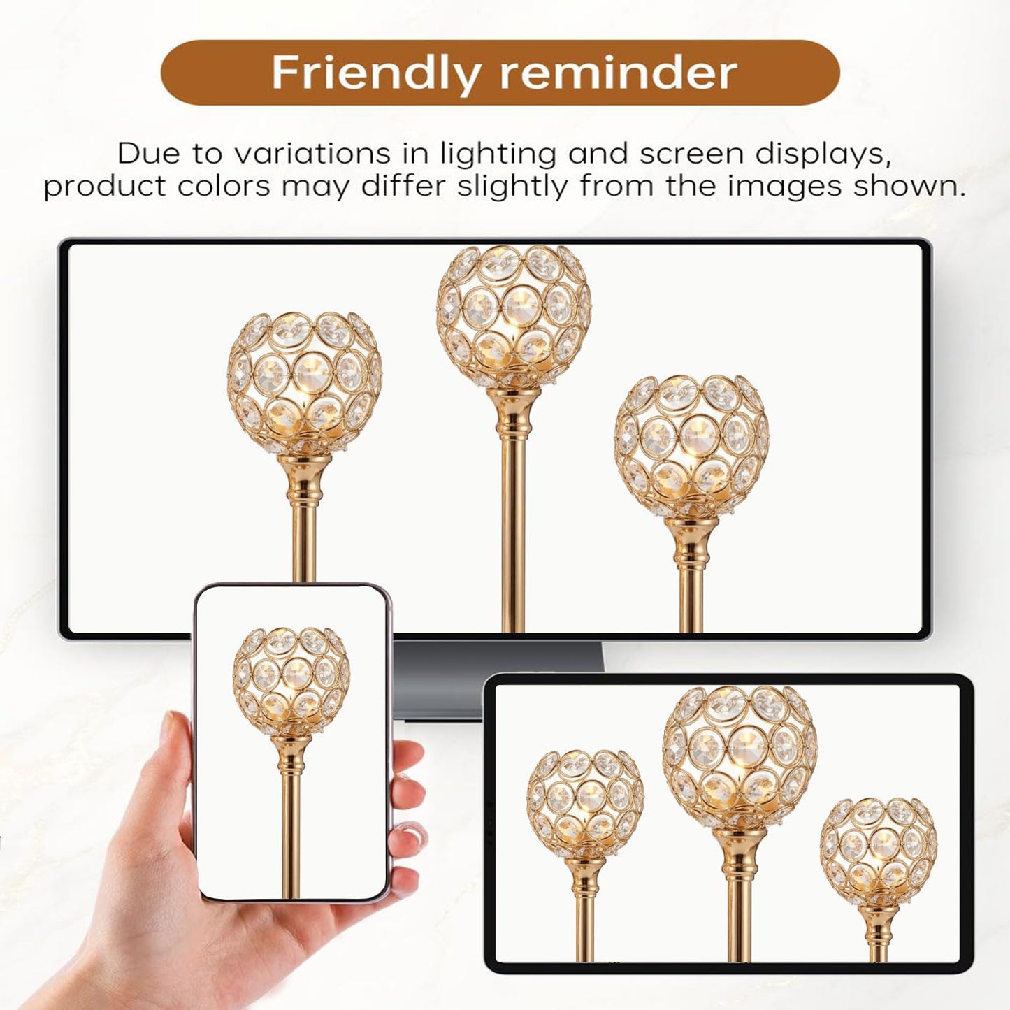 Candle Holder Candlestick Holders- 6Set Gold Crystal Pillar Candle Holders,Metal Candlestick Stands for Wedding Centerpieces,Table Decor for Church,Valentine's Day Housewarming Gift,18Pcs
