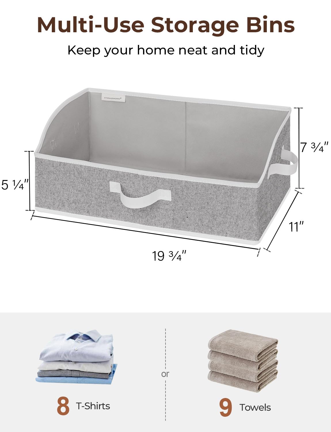 StorageWorks Closet Storage Bins, Trapezoid Organizer Box for Shelves, Fabric Clothes Bin, Foldable Organizing Baskets with Handles, Large, Gray, 3-Pack