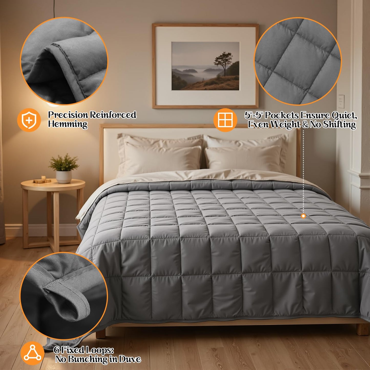 Weighted Blanket for Adults (15 lbs 60" x 80") Queen Size Cooling Heavy Blanket for Sleep, Soft Thick Breathable Cotton with Natural Glass Beads, Washable, All-Season