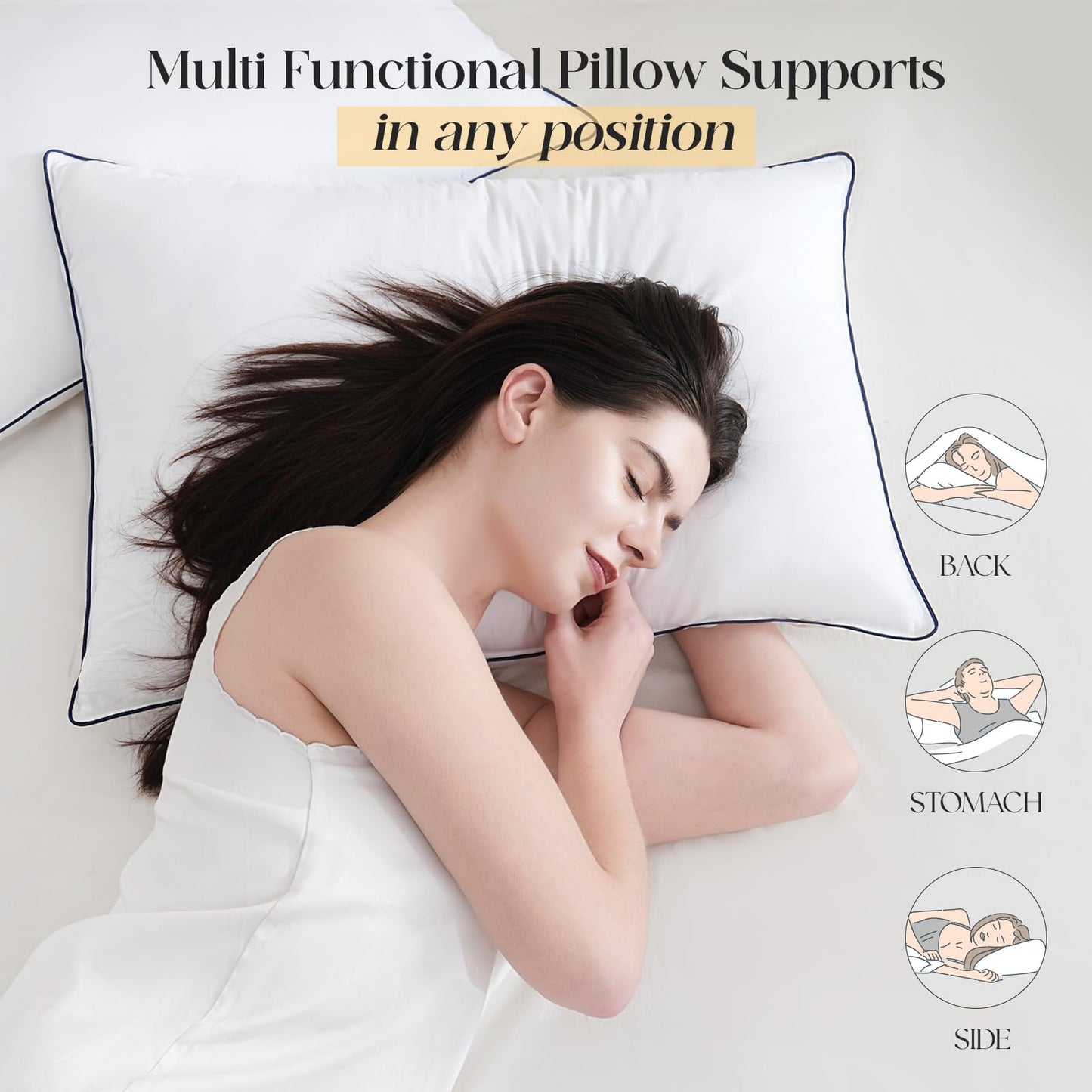 Yalamila Luxurious Goose Down Bed Pillows Queen Size Set of 2, Hotel Collection Pillows Designed for Deep Sleep, Soft and Supportive Filling for Side, Back Sleepers 20" x 30"