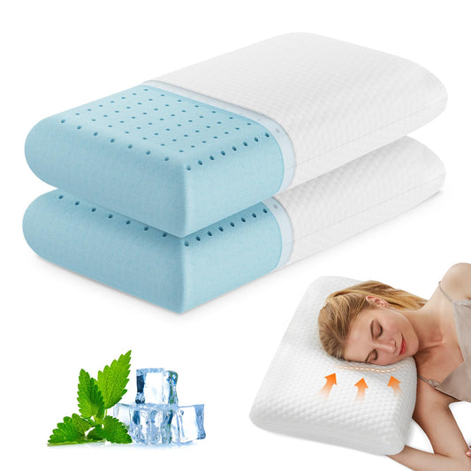 OLIXIS Memory Foam Pillows for Sleeping,2 Pack Queen Size Bed Pillows for Adults,with Removable Washable Cover,Breathable Mesh, Gel Cooling Technology, Firm Support for Back and Side Sleepers,White