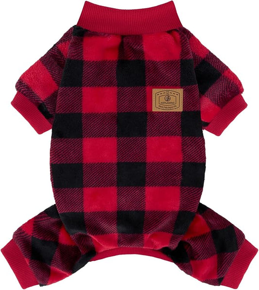 XPUDAC Dog Christmas Sweater Plaid Dog Pajamas for Small Medium Dogs Girl Boy Fleece Puppy Clothes Outfit for Winter, 2XL