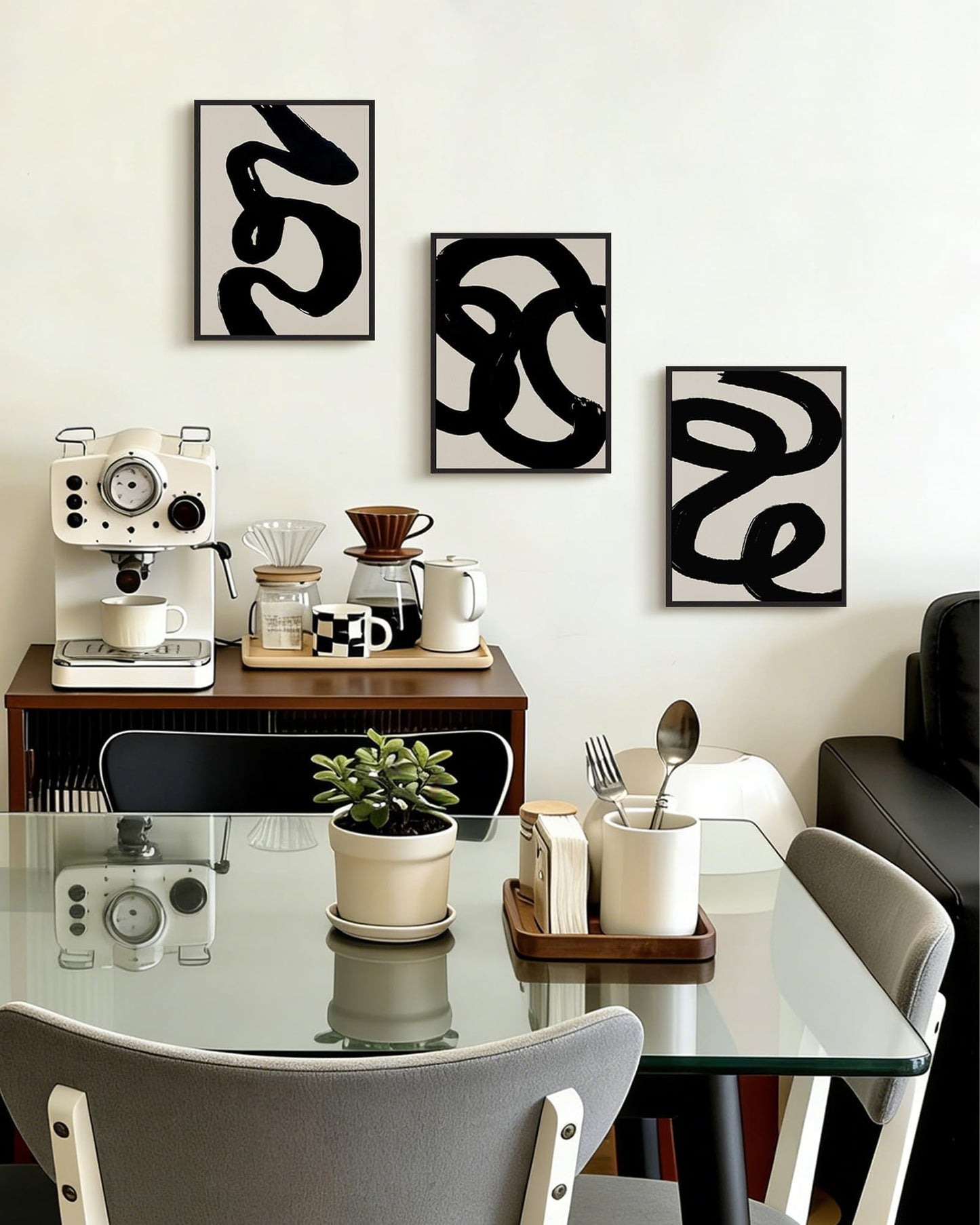 PHOPAGO Black Abstract Wall Art Ink Wash Minimalist Lines Framed Canvas Painting Artwork 11x14in Black Framed