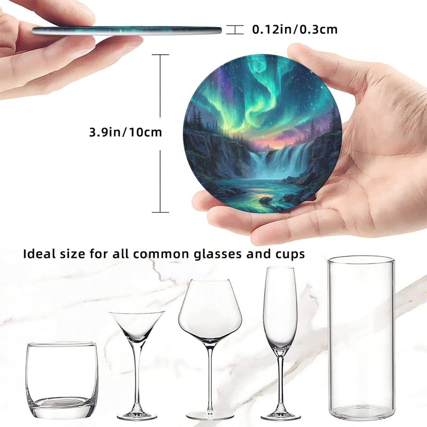 sunwarshile Northern Lights Coasters for Drinks with Holder Round Leather Coasters Set of 6 Cups Mugs Mat Pad for Home Kitchen Bar
