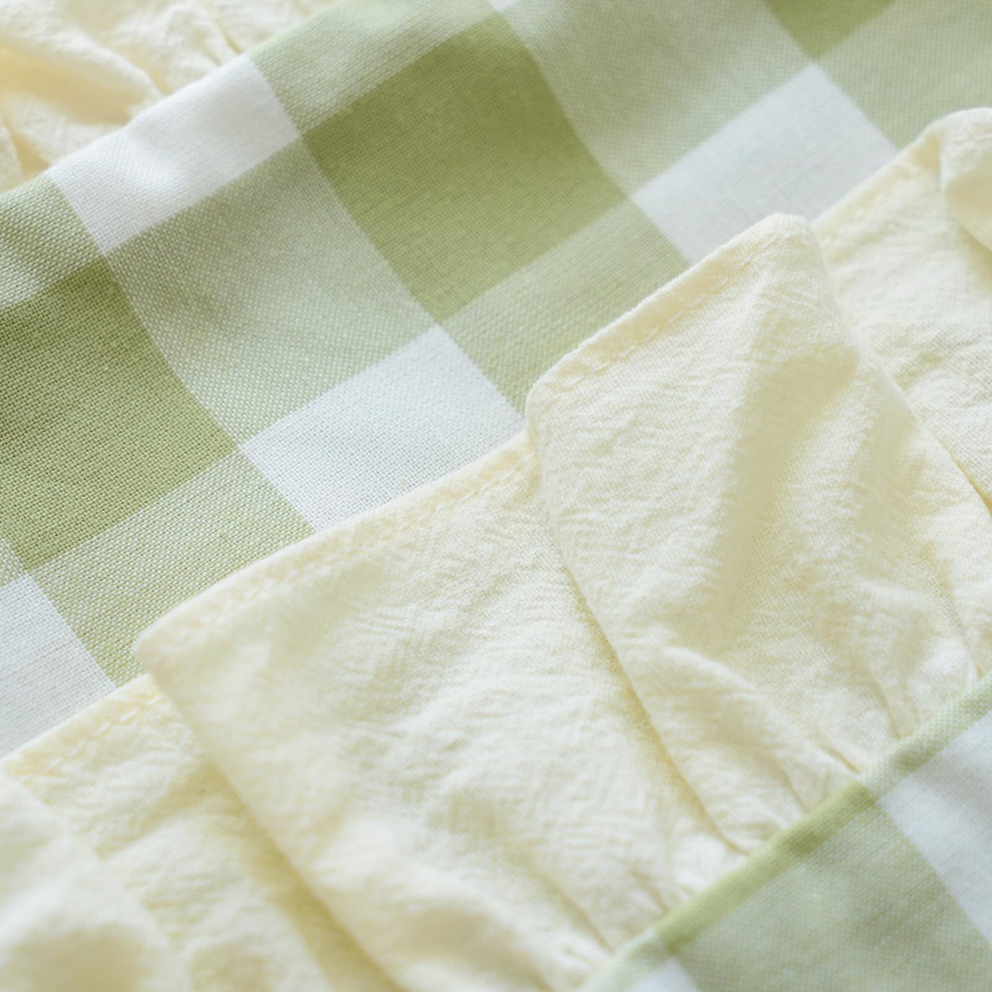 GLORY SEASON Pillow Shams Set of 2 Yarn-Dyed Pure Cotton Retro Ruffle Flounces Trim Green Check Decorative Pillow Cases for Home Bedroom Decor Standard 20x26 Inch