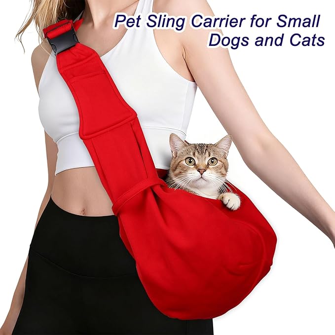 PETAXCELL Dog and Cat Sling Carrier Up to 16.5 Lbs, Hand-Free Reversible Pet Sling Carrier with Adjustable Strap and Pocket, (Yellow, 1 Pcs) Intended for Hiking/Camping/Traveling