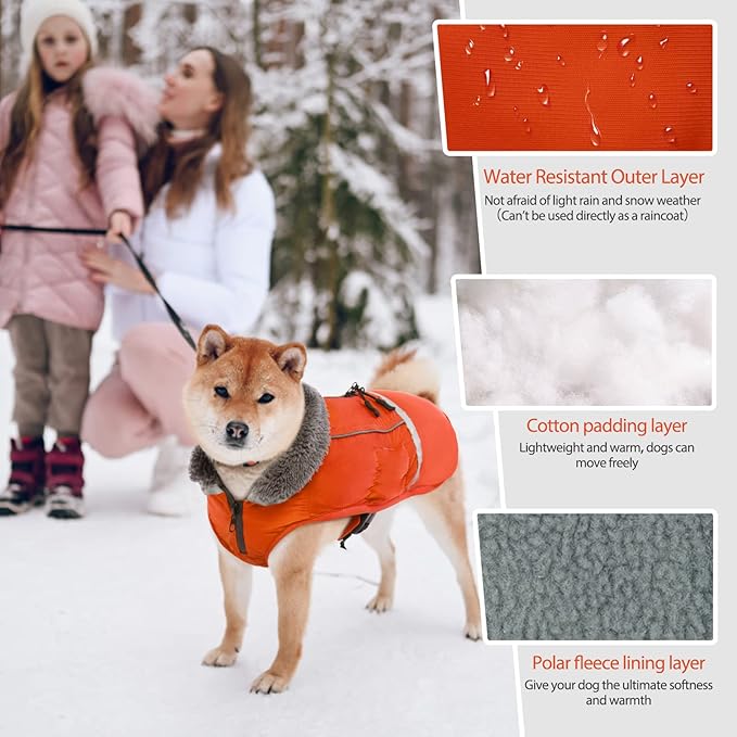 QBLEEV Warm Reflective Jacket, Waterproof Winter Coat With Turtleneck for Cold Weather, Thick Fleece Snowsuit Christmas Vest Pet Apparel for Small Medium Large Dogs 2XL