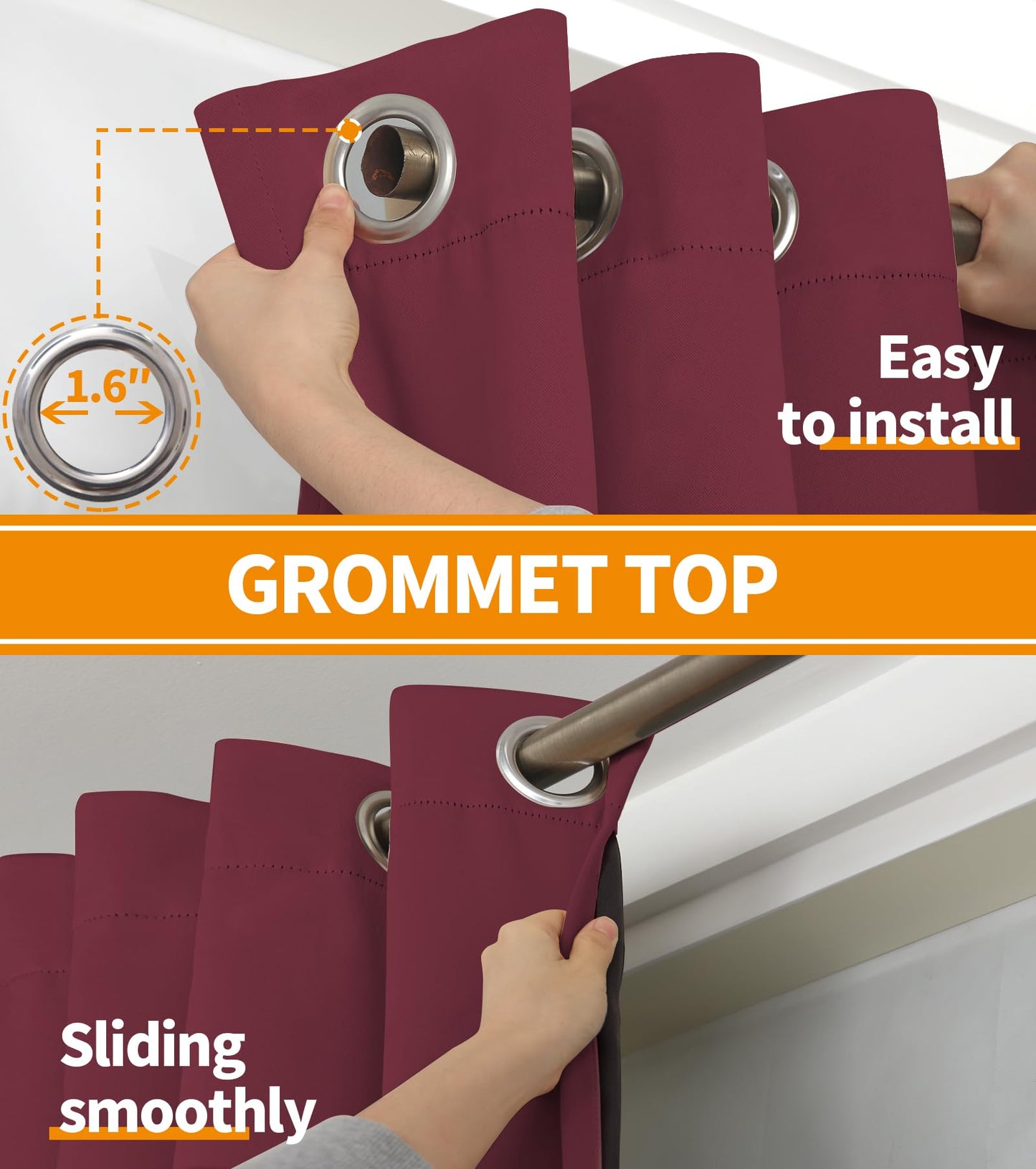 YoungsTex Burgundy 100% Blackout Curtains 63 Inch Length 2 Panels, Room Darkening Drapes with Liner Thermal Insulated for Bedroom Living Room Window, 42 X 63 Inch