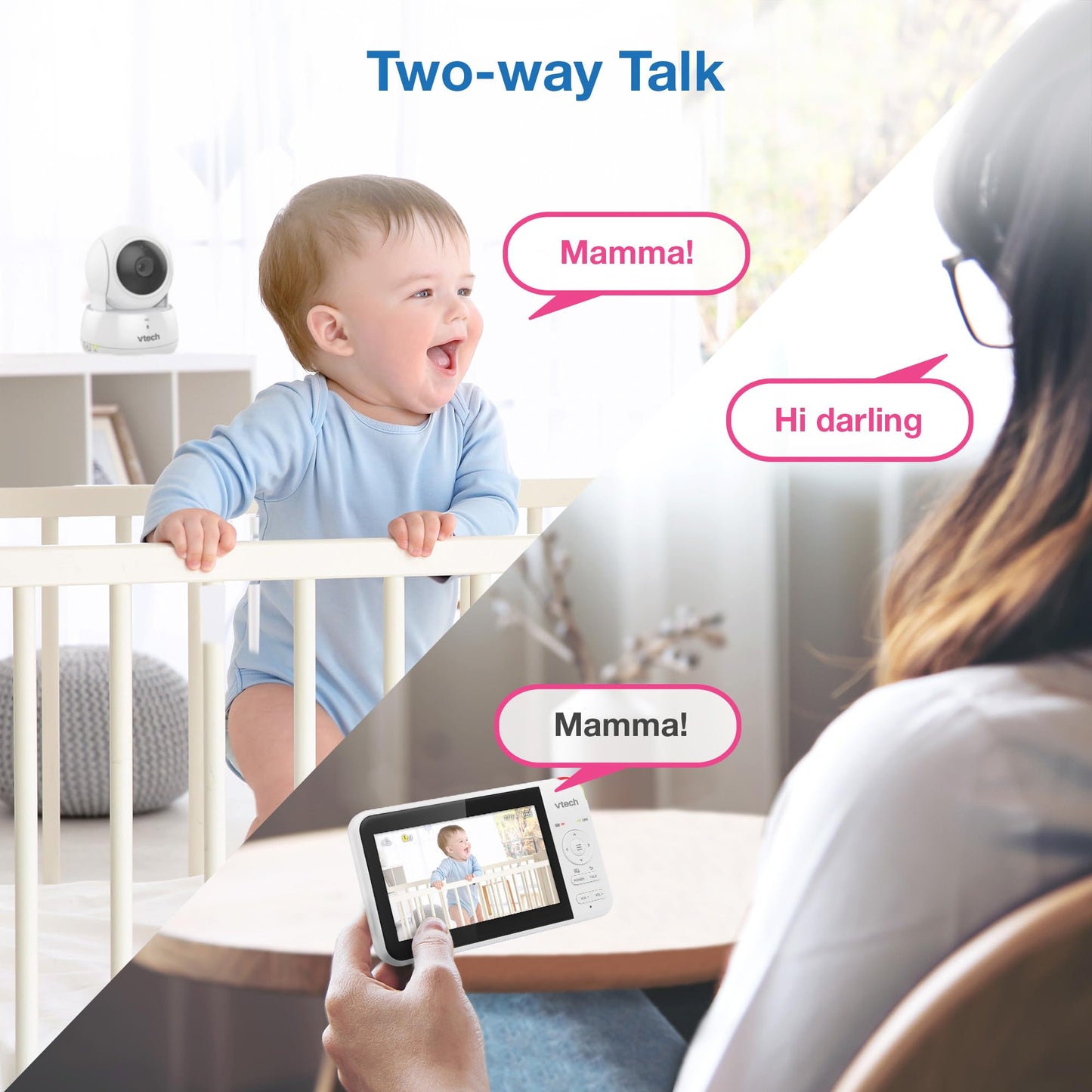 VTech Baby Monitor No WiFi, 5" Screen & Remote Pan-Tilt-Zoom for Newborns – Hack-Proof, 17Hr Battery, 1000ft Range, Auto Night Vision, Temperature Sensor, Two-Way Talk | VM924