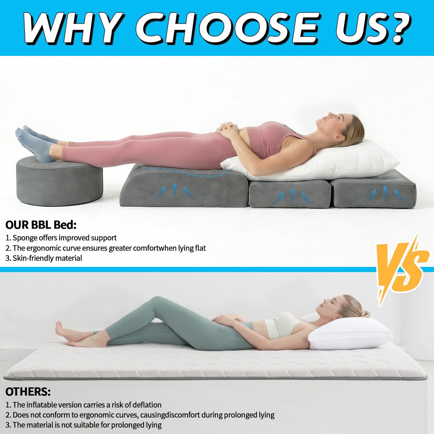 CACLSF BBL Cushion, Tri-Fold BBL Pillow After Surgery for Sleeping, Adjustable-Size Hip Opening, Flexible Disassembly and Placement, Colchon para BBL with Hole, Enhance Comfort Soft Sponge Support