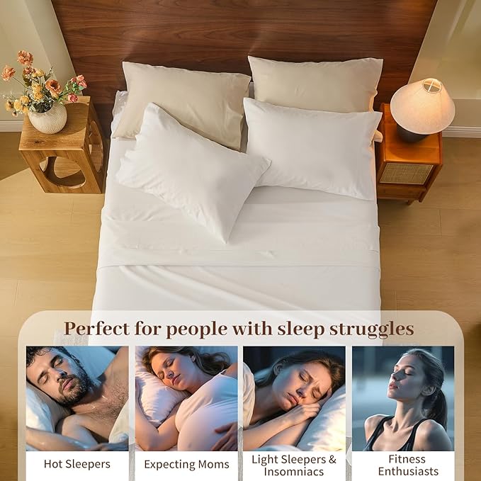 MEISHANG 100% French Pure Linen Sheets California King - Bed Sheets 4 Piece Sets, Soft Durable Flax Linen, Anti-Tear Breathable Oeko-Tex Certified with 16" Deep Pocket (White)