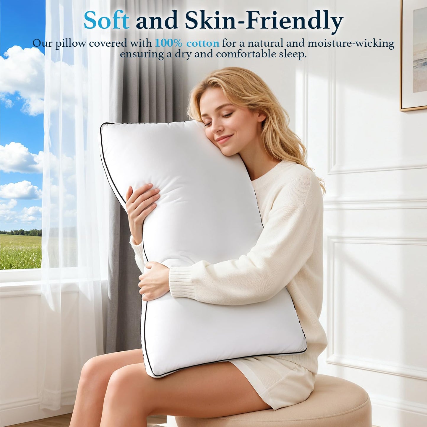 LIANLAM RDS & Oeko‑TEX Certified Hungarian Goose Down Pillow Queen Size 2 Pack, Luxury Hotel Soft Fluffy for Back & Side Sleepers(20"x30",2 Pack)
