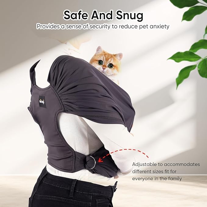 NATUYA Dog Sling Carrier, Small Dog Front Carrier, Lightweight Hands Free Puppy Carrier, Anti-Anxiety Cat Sling, Size Adjustable Premium Dog Carrier Sling Warp (Drak Grey)