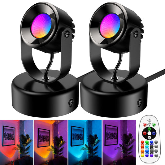 BYQY 7W RGBW Uplights Indoor, Spotlights Indoor Christmas LED Color Changing Uplights Indoor with Remote Dimmable Function Memory Feature LED Ambient Lighting for Party,Bar,Esports Room,2 Pack