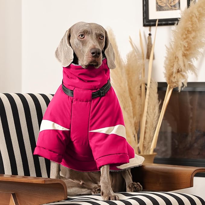 MIGOHI Waterproof Dog Coat with Harness Adjustable Dog Jacket Pet Winter Coat with Zipper,Christmas Small Fleece Jacket for Small Dogs,Extra Long Sleeves Warm Winter Snowsuit for Dogs,M,Rosered