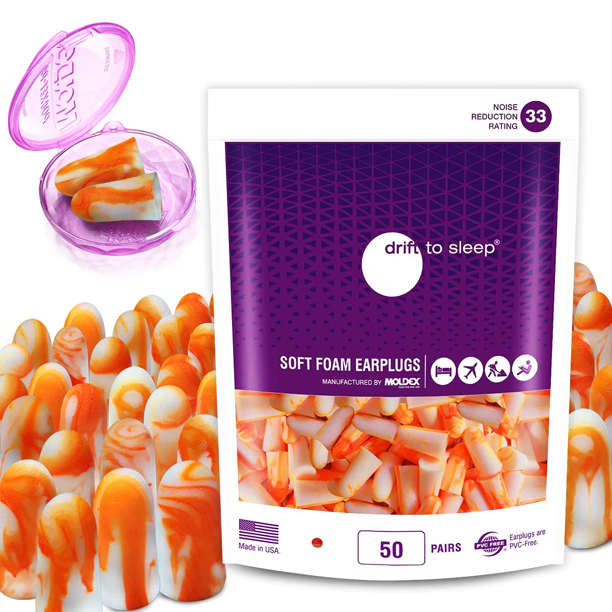 Moldex Soft Foam Ear Plugs 50 Pairs Softies® Sparkplugs Comfortable Ear Plugs for Sleeping, Snoring, Travel, Concerts, Studying, Loud Noise, Work -33dB Highest NRR Made in USA