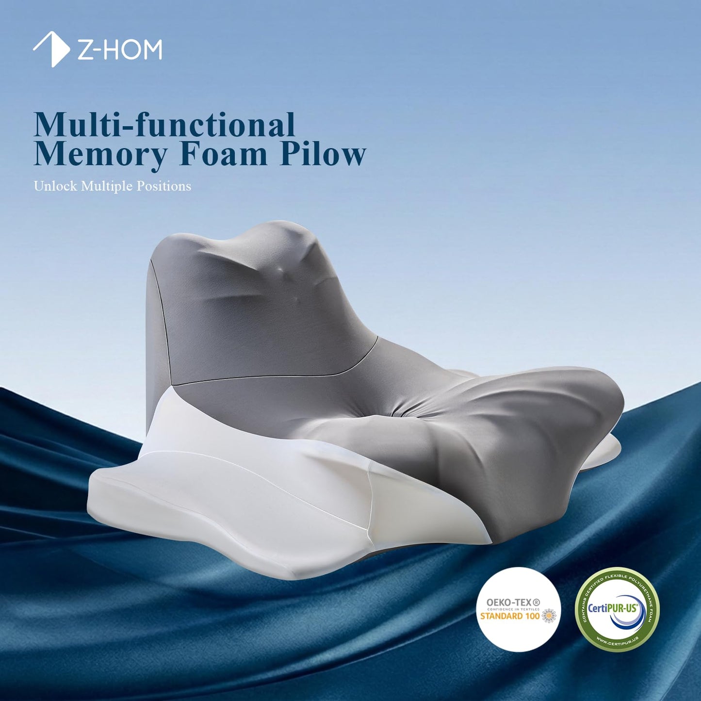 Wedge Pillow for Headboard, Reading Pillow for Bed, Contour Memory Foam Pillow for Sleeping Leaning and Lying, Ergonomic Support Neck Pillow for Side for Bed Couch Floor with Removable Washable Cover