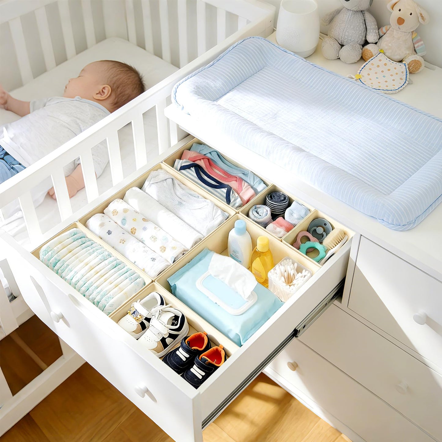DIMJ Drawer Organizer Clothes - 20 Pack Closet Drawer Organizer Bins for Baby Clothes Storage, Fabric Dresser Organizer for Nursery Bedroom, Foldable Small Drawer Dividers for Underwear Socks