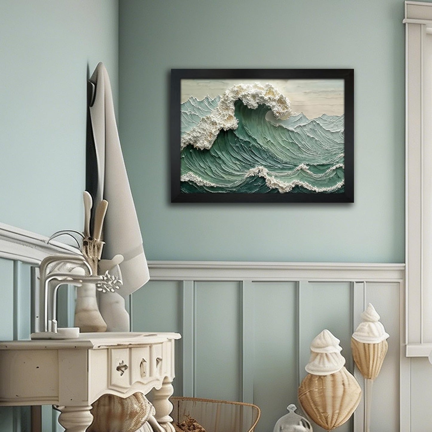 Framed 3D Textured Wave Wall Art Vivid Coastal Style Canvas Paintings Gallery Grade Ocean Art for Living Room Bedroom Dining Room 12x16 Ready to Hang