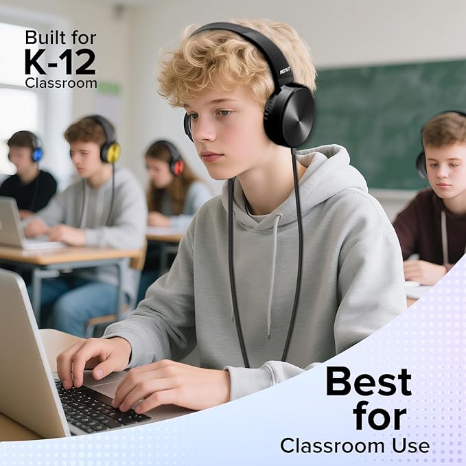 Bulk Kids Headphones for School Classroom Students,10 Pack Durable Wired School Earphones with HD Stereo Sound 3.5mm Jack for Library,Online Learning(HTC004 Black)