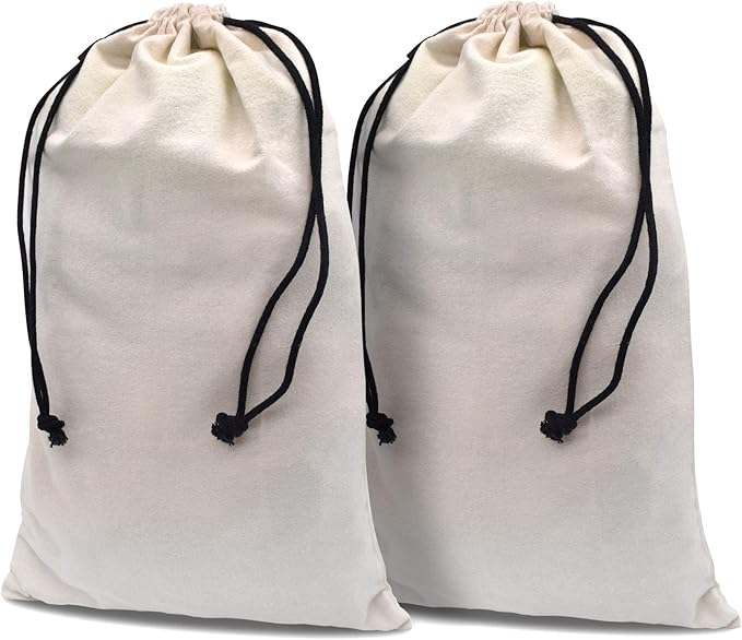 ZENPAC Cowboy Boot Bag, Beige Duster Flannel Pouch with Drawstring Closure, Washable Breathable Cotton Fabric for Shoes, Luggage, 12.5x20.5 2 Pack