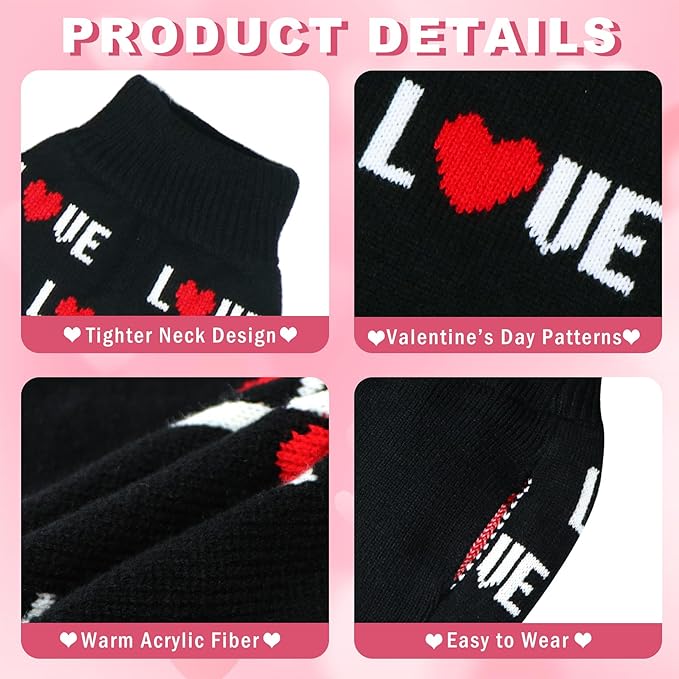 GOYOSWA Valentines Dog Sweater, Dog Valentines Clothes Outfit Knitted Sweaters for Small Medium Large Dogs Pets (Black Love, Large)