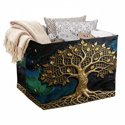 Golden Life Tree Foldable Laundry Basket Hamper with Handles, 56L Large Capacity Toy Storage Organizer, Collapsible Clothes Hamper for Home Decor and Bedroom Organization.