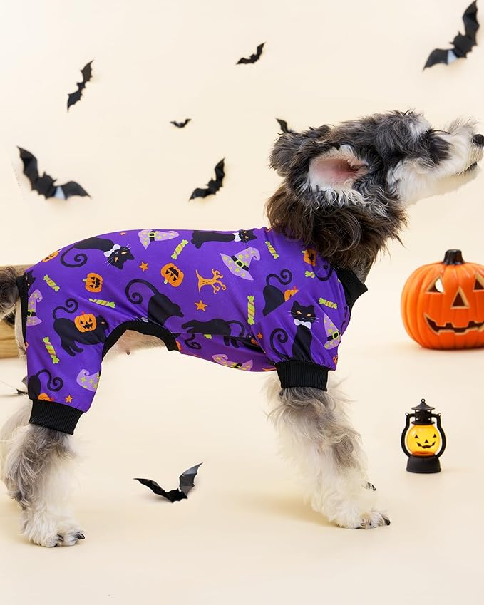 XPUDAC 4 Pack Halloween Dog Pajamas, Funny Ghost Halloween Costumes for Dogs, Soft Strechy Doggy Clothes for Small Medium Dogs Boy Girl, Pet Apparel, XS