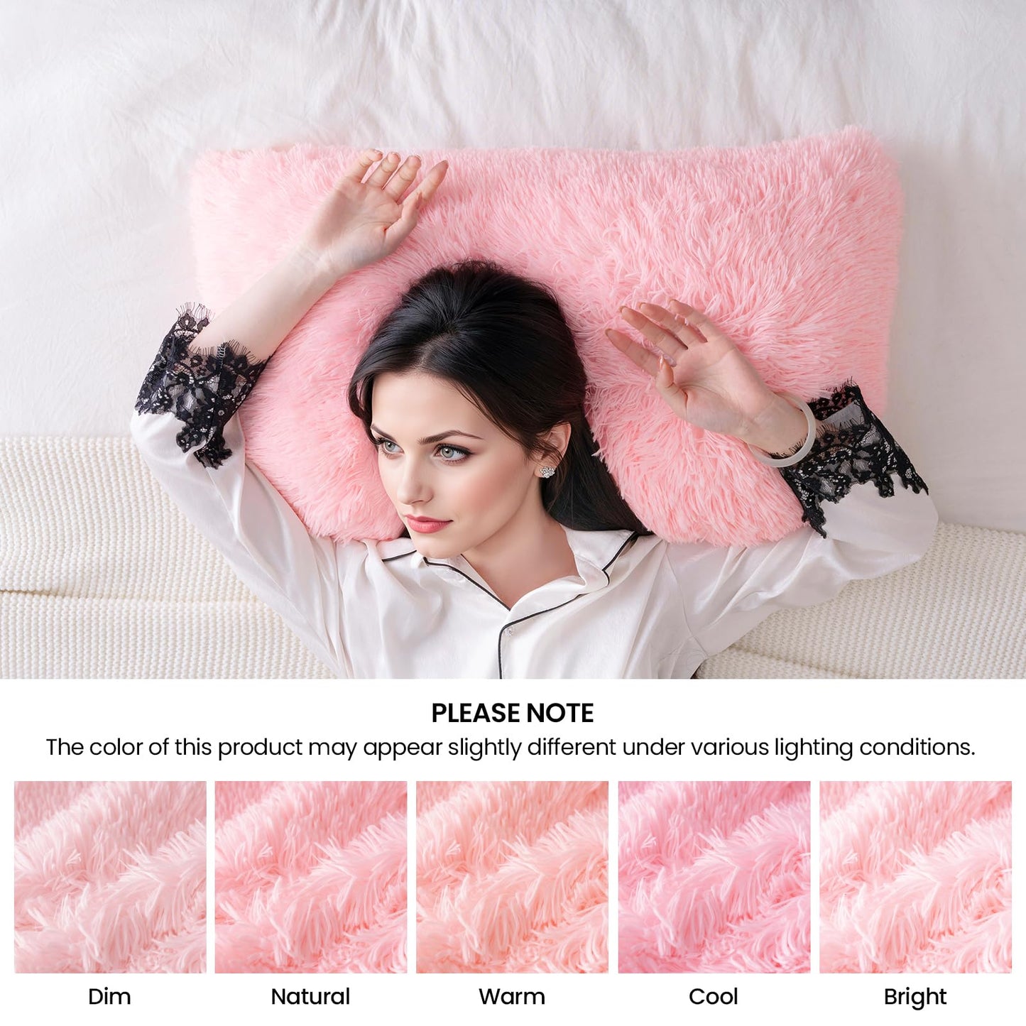 HAIHUA Faux Fur Fluffy Fuzzy Plush Pink Pillow Case Set of 2, Soft Decorative Pillow Covers for Bed, Bedroom, Living Room, Zipper Closure, Standard Size (20"x26", Pink)