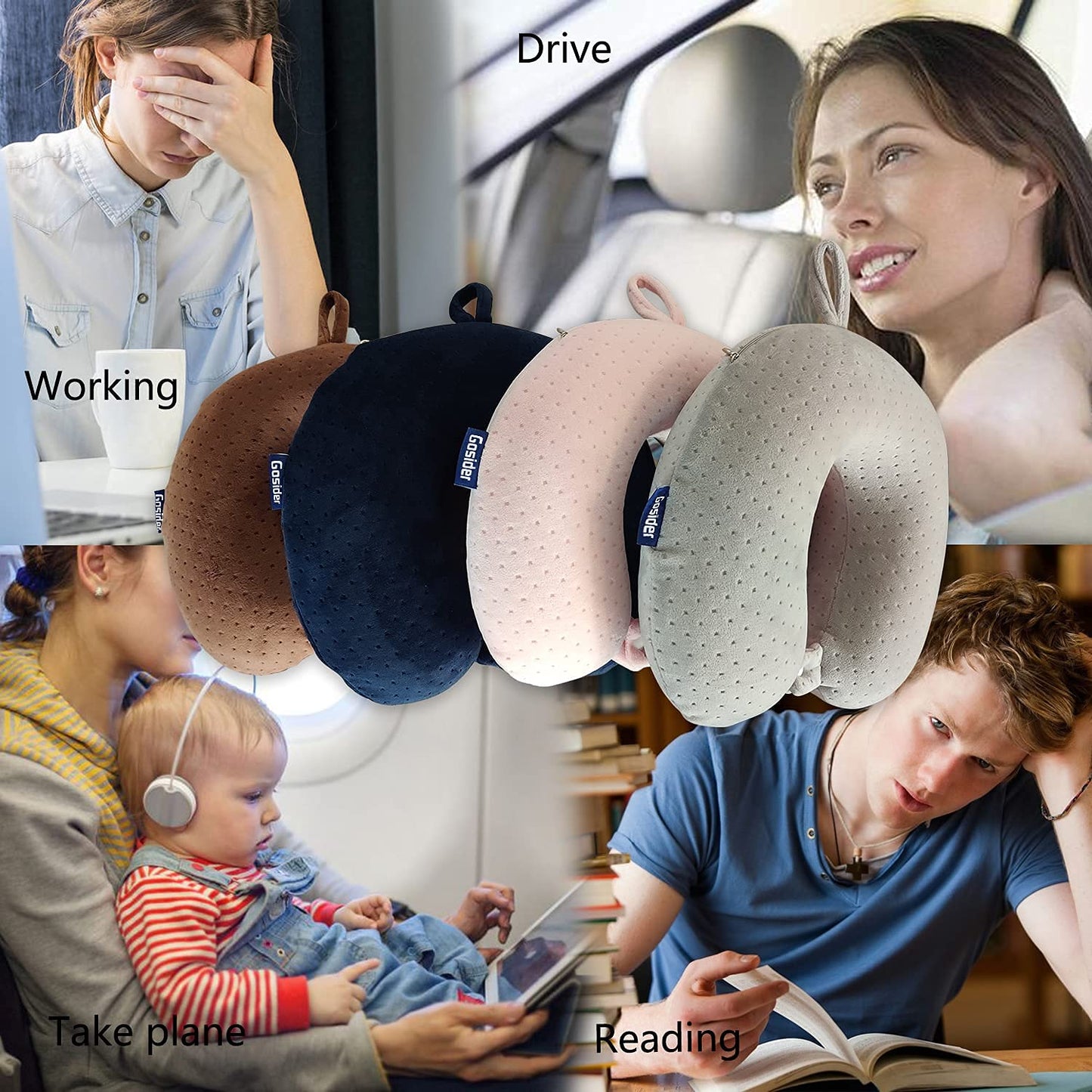 Gosider Neck Pillows for Sleeping Travel Pink Travel Pillow Comfortable U Shape Memory Foam Pillows Neck and Head Support Portable Travel Neck Pillow Suitable for Planes, Trains, Self-Driving Cars