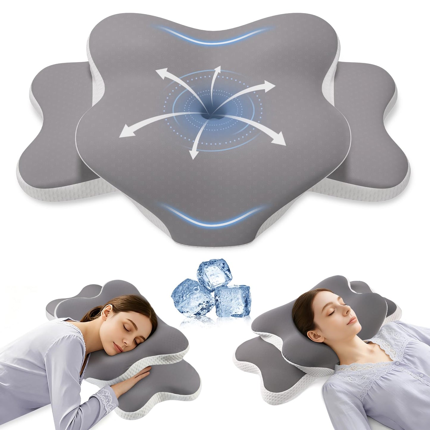 Rioicy Sleep Apnea Pillow for Side Sleepers, Cervical Neck Pillow for Neck Pain Relief, Ergonomic Contour Memory Foam Pillow with Cooling Washable Cover for Back, Side & Stomach Sleepers