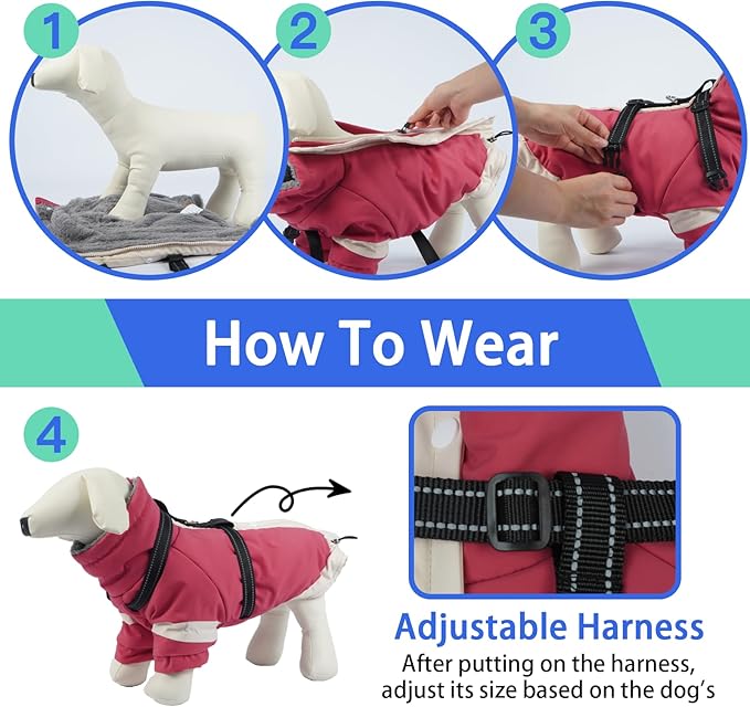 MIGOHI Thermal Large Dog Coat with Harness Waterproof Jacket for Large Dogs,Thick Dog Winter Coat,Snow Jacket for Dogs Windproof for Hunting Camping Chilly Days,Doberman,Great Dane,XXXL,Pink