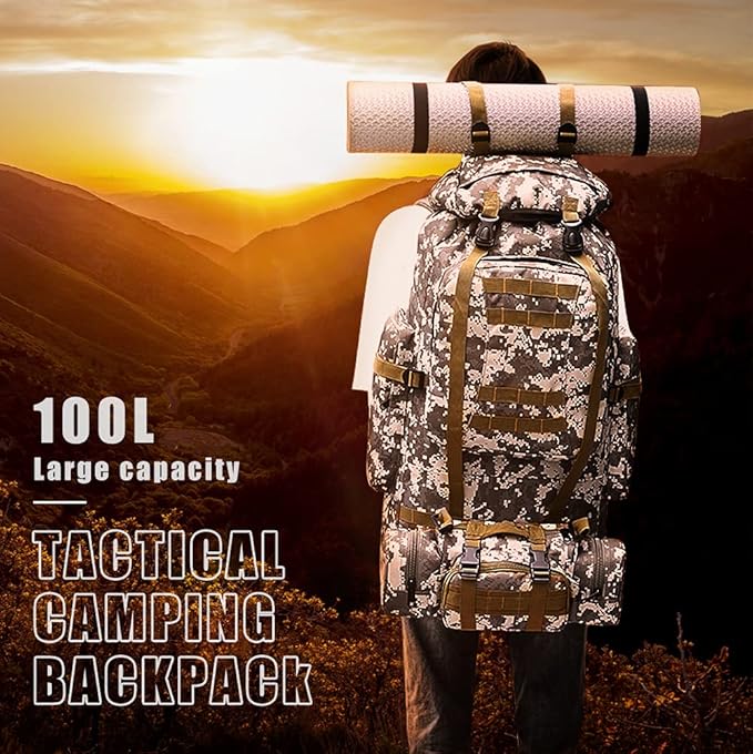 HongXingHai 100L Camping Hiking Backpack,Molle military Tactical rucksack backpack,Waterproof Lightweight Hiking Backpack (CityCamo-C)