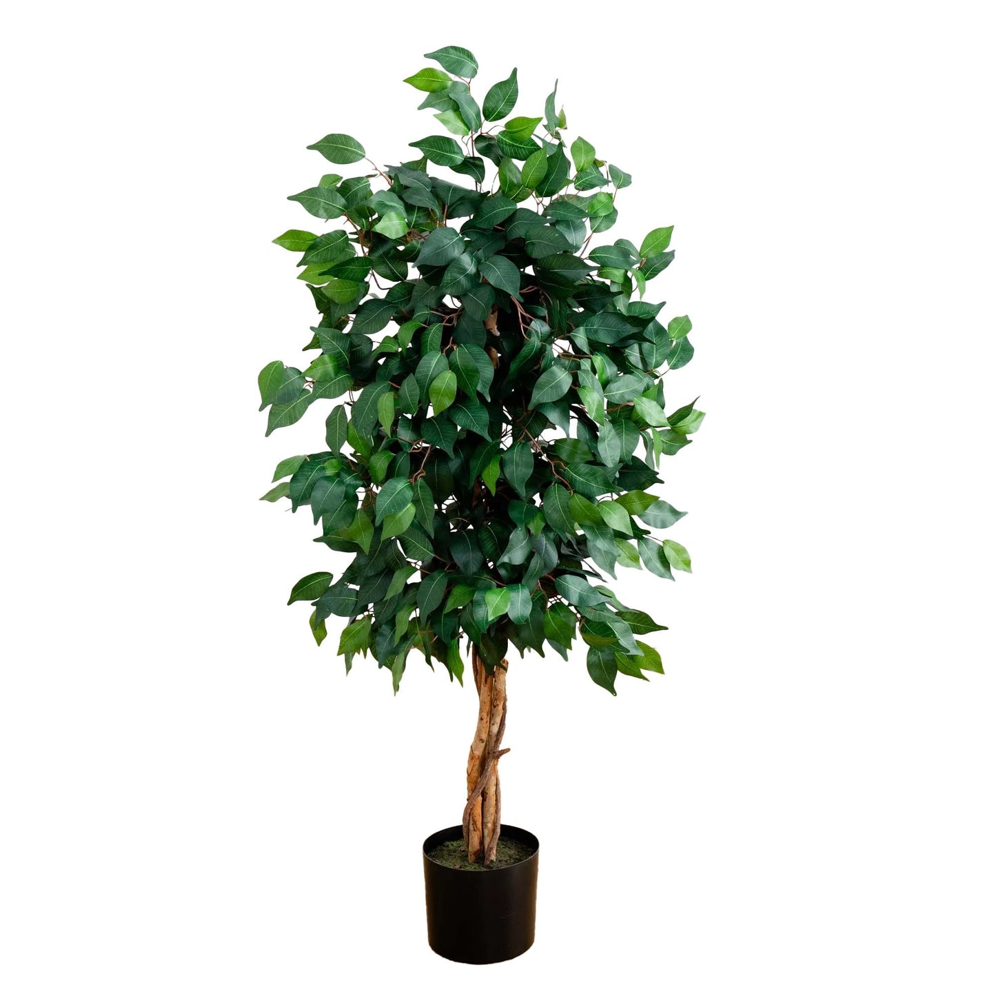 Nearly Natural 4ft Triple Trunk Ficus Silk Tree with Natural Wood Trunks and Dense Foliage, Mid-Size Faux Floor Plant for Home and Office