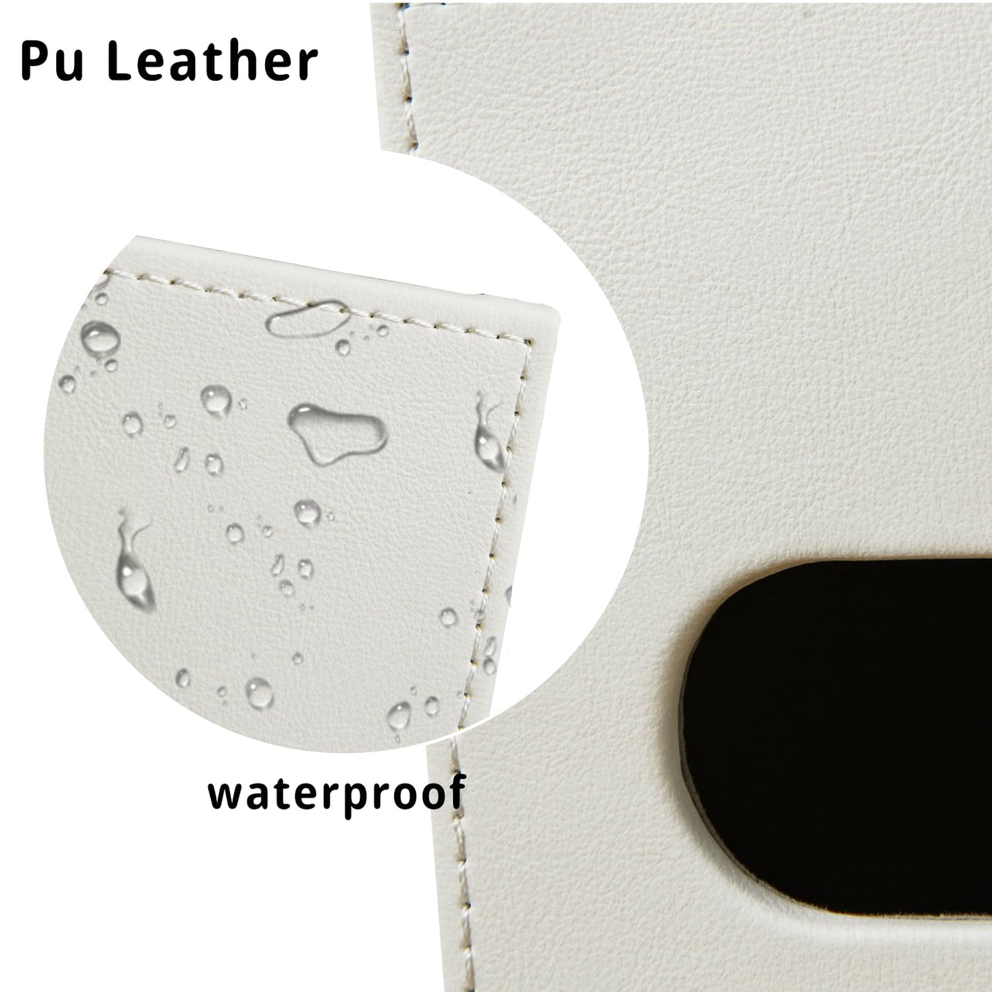 PU Leather Tissue Box Cover Square,Tissue Box Holder Organizer with Storage Tray and Remote Control Holder for Bathroom Countertop Night Stands Bedroom Office Desk,Napkin Caddy Decorative White