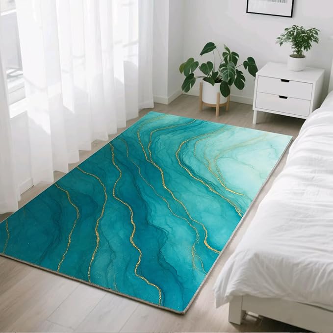 Luxury Marble Rug - 5x8 Area Rug, Abstract Marble Rugs, Abstract Modern Outdoor Rugs, Washable & Non Slip Carpet Home Decor