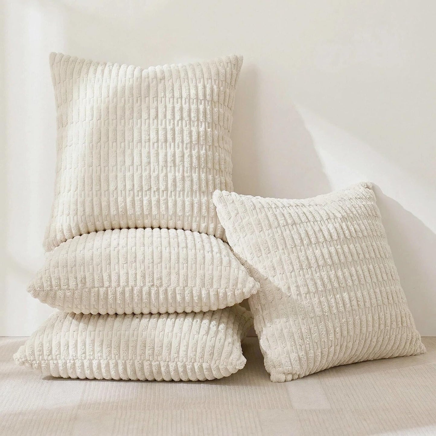 Fancy Homi 4 Packs Decorative Throw Pillow Covers for Living Room Couch Bed, Modern Farmhouse Boho Home Décor Accent Cushion Case, 24" x 24", Cream