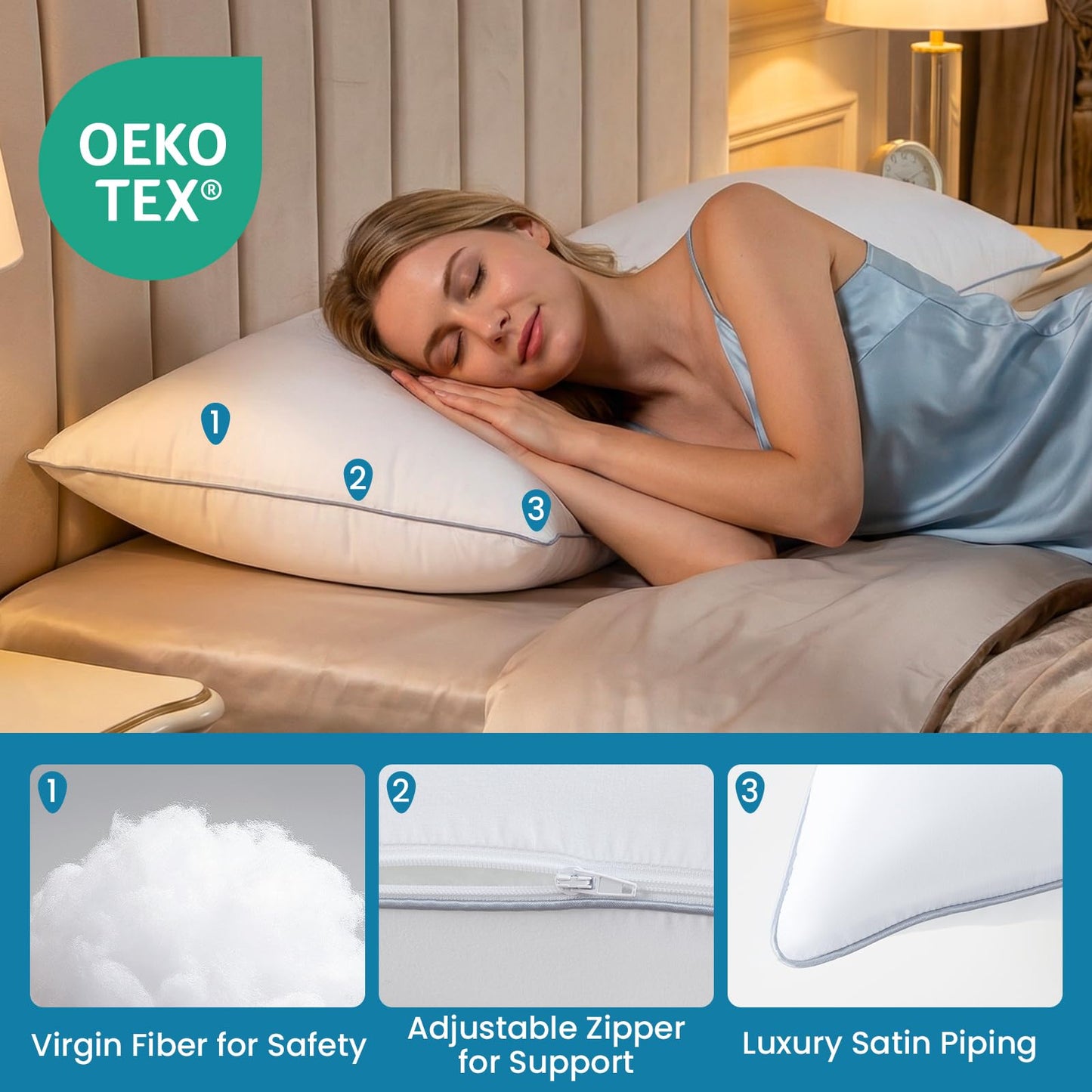 FP FLEXPEDIC Pillows Queen Size Set of 2 - Firm Adjustable Bed Pillows for Bed, Fluffy and Supportive, Hotel Quality, Adjustable Original Down Alternative Filling for Side, Back Sleepers
