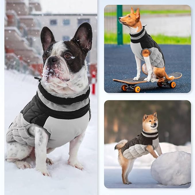 OUOBOB Dog Winter Jacket Cozy Reflective Waterproof Windproof Warm Pet Garment,Comfortable Cold Weather Fleece Apparel Outfits with Zipper Closure for Small Medium Large Dogs Puppy Walking,X-Small