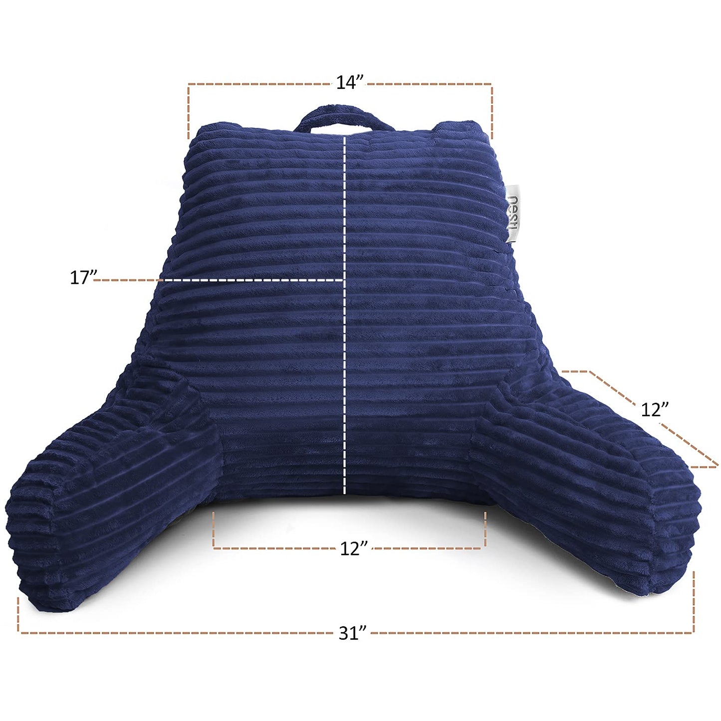 Nestl Navy Blue Reading Pillow with Bed Desk for Laptop and Writing, Luxe Cut Plush Back Pillow for Sitting Up, Back and Arms Adjustable Support for Adult and Teens, Foldable Lap Desk for Bed 22x14”