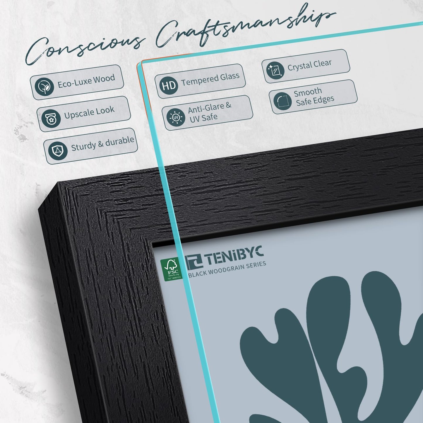 TENIBYC 8.5 by 11 Picture Frame Set of 3 - Black Woodgrain, HD Tempered Glass, Certificates & Awards, Table Display or Wall Hanging