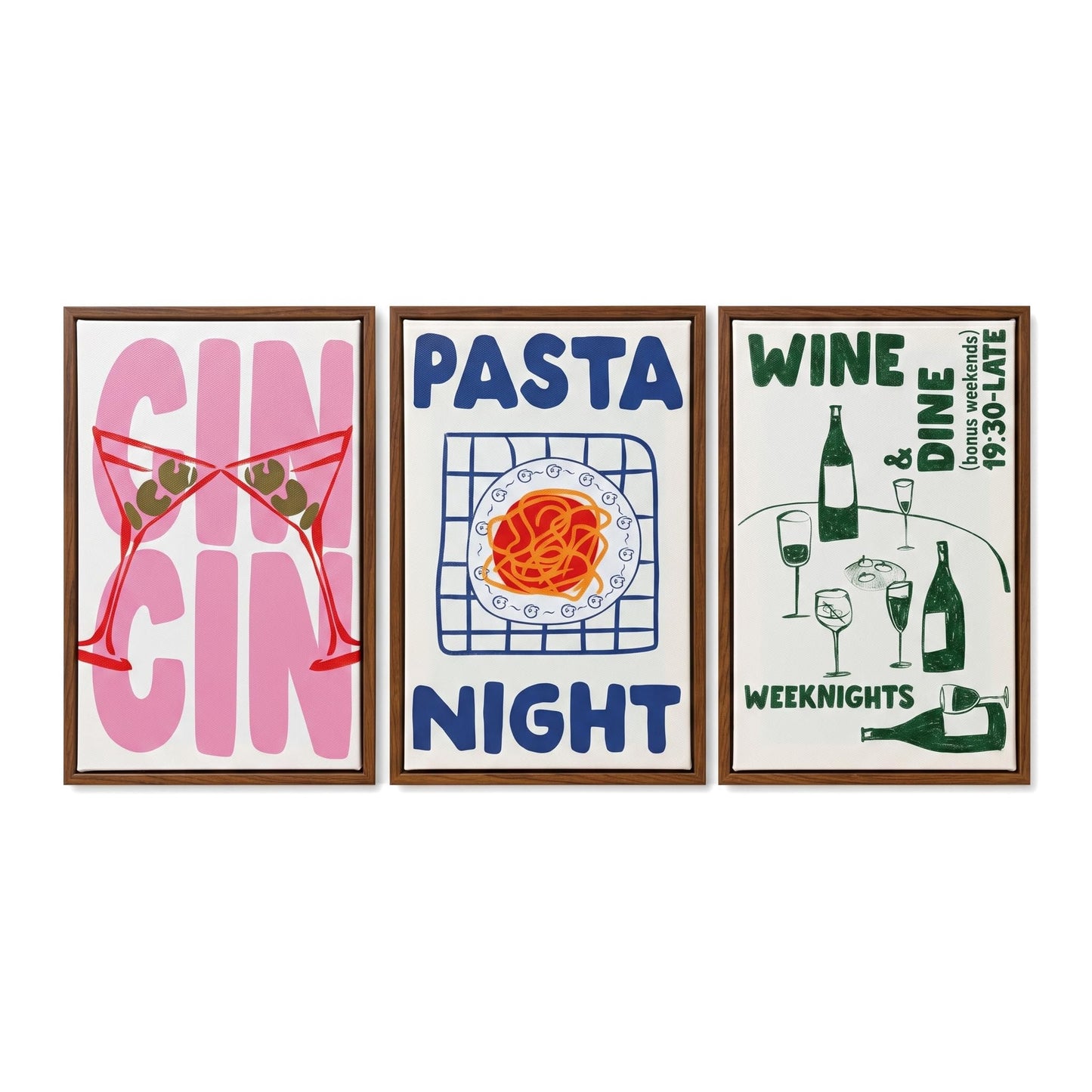 LAKELUUYAA Canvas Wall Art Minimalist Line Art Kitchen Wall Decor Set of 3, Pasta Canvas Prints, Mid Century Modern Dining Room Wall Art, Framed Pasta Poster for Bar Cafe (12"x16")