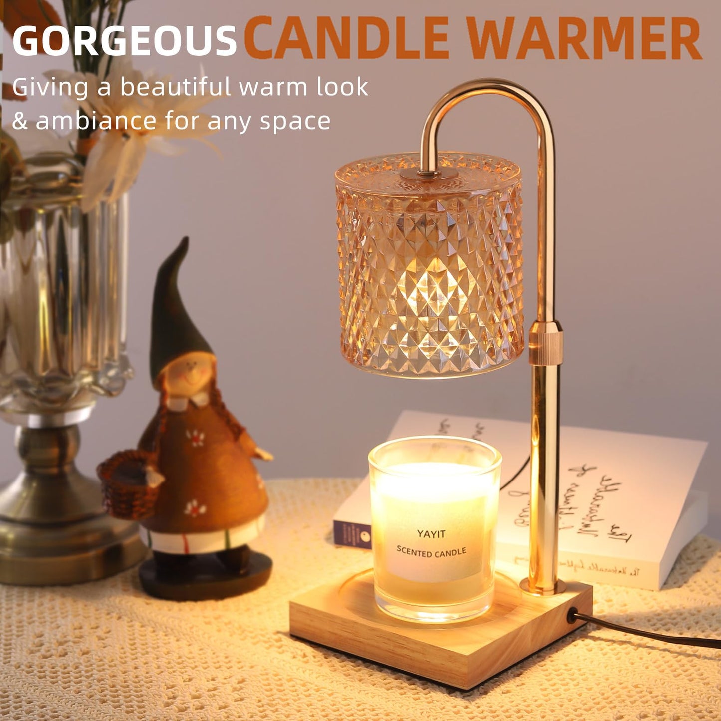 YAYIT Candle Warmer Lamp with Timer Dimmer Adjustable Height, Candle Warmer with 2 Bulbs for Jar Candles, Home Decor, for Women Birthday