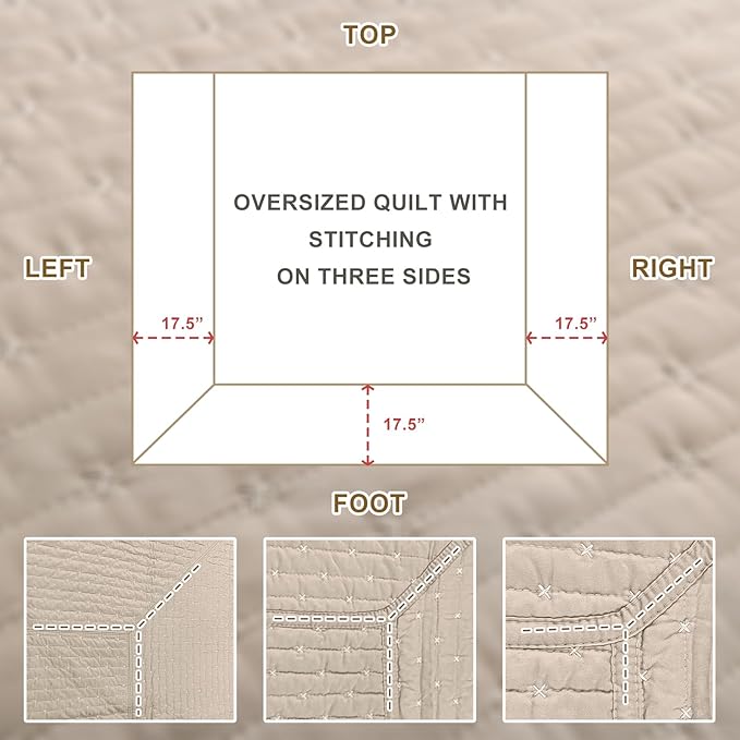 Sanracie Oversized Queen Quilt Bedspreads 102"*118", 100% Cotton Bedding Coverlet Queen Size Linen Colored Super Soft Large Cozy Cloud Bed Quilts Thin Comforter for All Season