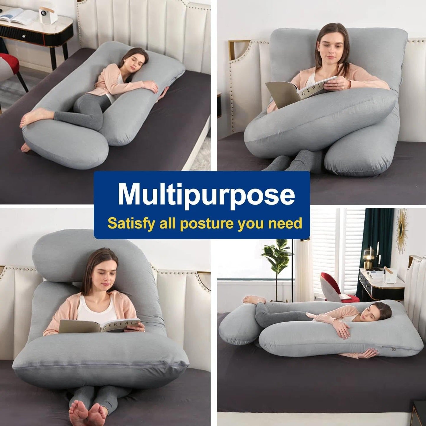 Pregnancy Pillows for Sleeping, U Shaped Full Body Maternity Pillow for Pregnant Women with Removable Cooling Cover, Support for Back, HIPS, Legs, Belly, 57 Inch, Grey