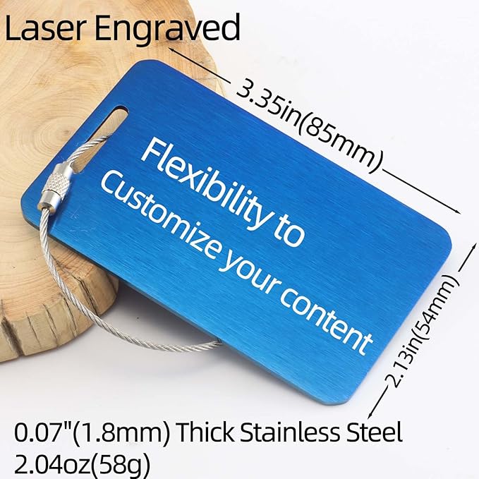 Sturdy and Durable Personalized Luggage Tags for Suitcases,Cruise Essentials Travel Tags for Luggage,Travel Bag Labels,Heavy-Duty Stainless Steel Blue Rectangular Horizontal Suitcases Tags