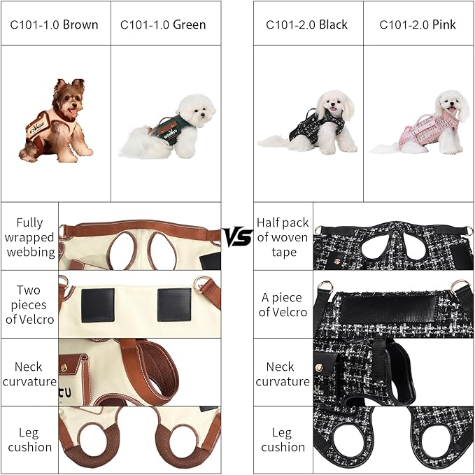 Wakytu Dog Lift Harness Dog Carrier Dog VES Harness Adjustable Dog Leash with Small Puppy Treat Bag（Black,S）