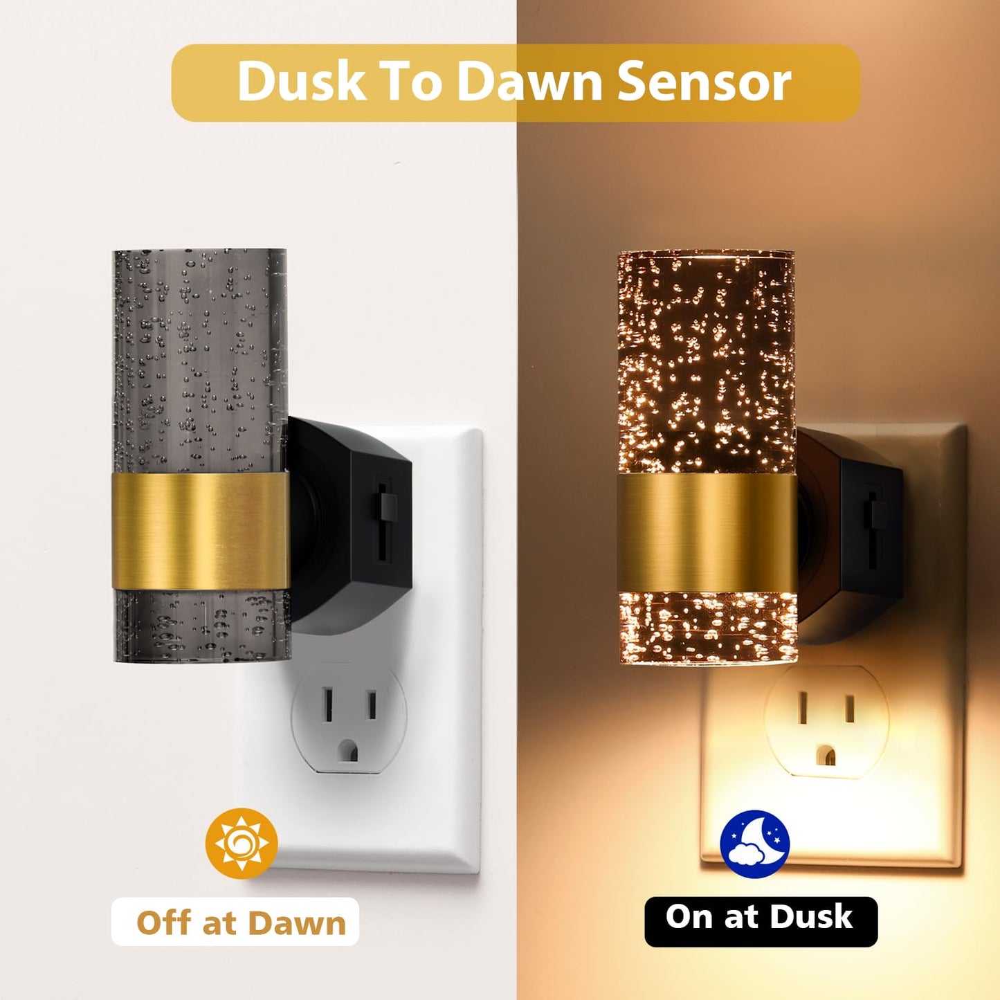 TOSZMOK Night Lights Plug into Wall, 2 Pack Dimmable Plug in Night Light with Dusk to Dawn Sensor, 0-100LM Adjustable LED Nightlight, 3000K Warm White Acrylic Night Light for Bathroom Bedroom Hallway